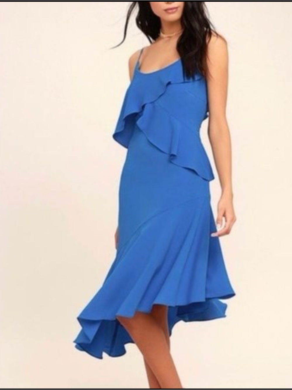 NWT Adelyn Rae Desdemona Ruffled Midi Dress blue size L
